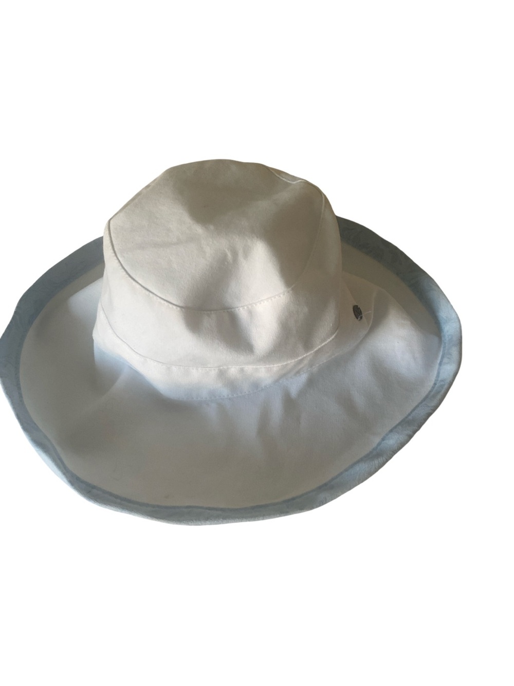 Neutral Wide Brim Sun Hat with Pale Blue Trim